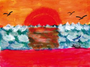Эльмира Садыгова, "Закат на море", 2010, гуашь, 300х200 Закат на море