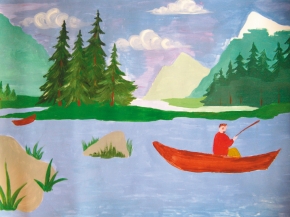 Сережа Сергее, "Лесное озеро", 2010, гуашь, 640х500 Лесное озеро